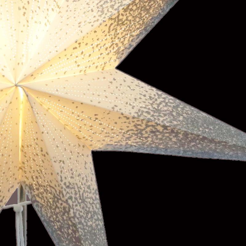 Meteor Silbercrash weiß  - Faltbarer Leuchtstern, Weihnachtsstern aus Papier mit 7 Zacken, 60 cm